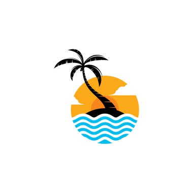 Summer Beach logo tasarımı Vektörü, Plaj logosu tasarım konsepti, yaratıcı simge