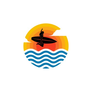 Summer Beach logo tasarımı Vektörü, Plaj logosu tasarım konsepti, yaratıcı simge