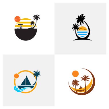 Summer Beach logo tasarım vektörü, plaj logosu tasarım konsepti, yaratıcı simge