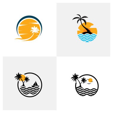 Summer Beach logo tasarım vektörü, plaj logosu tasarım konsepti, yaratıcı simge
