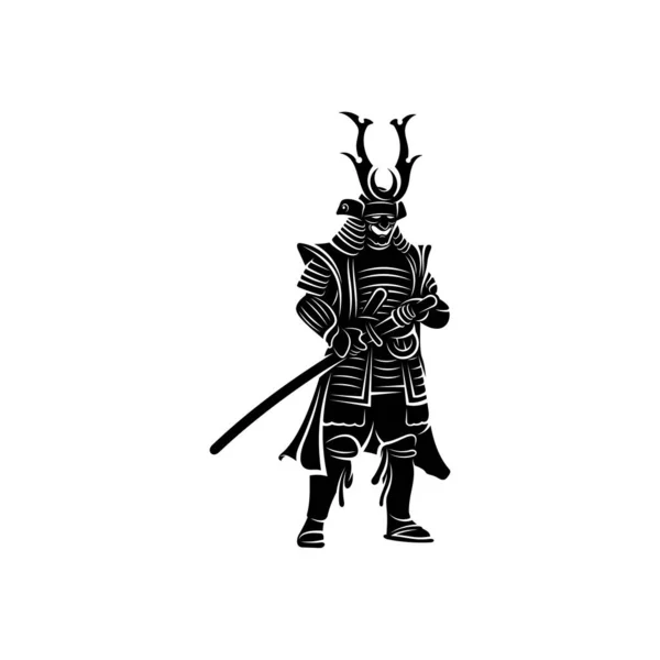 Samurajský Válečník Logo Design Vector Silueta Samuraje Obrázek Šablony — Stockový vektor