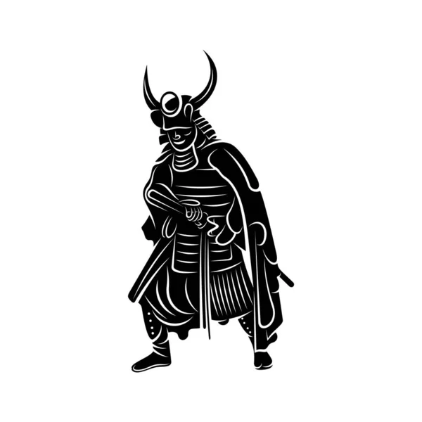 Samurajský Válečník Logo Design Vector Silueta Samuraje Obrázek Šablony — Stockový vektor