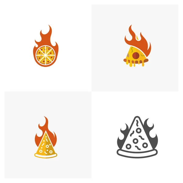 Set Med Pizza Logotyp Ikon Design Vektor Illustration Pizza Concept — Stock vektor