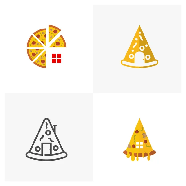 Set Med Pizza Logotyp Ikon Design Vektor Illustration Pizza Concept — Stock vektor