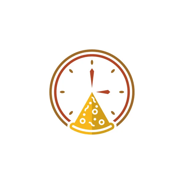 Pizza Logo Icon Design Vektorillustration Pizza Mit Uhr Konzept Design — Stockvektor