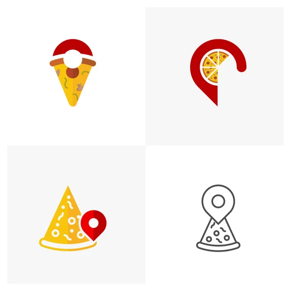 Set Med Pizza Logotyp Ikon Design Vektor Illustration Pizza Concept — Stock vektor