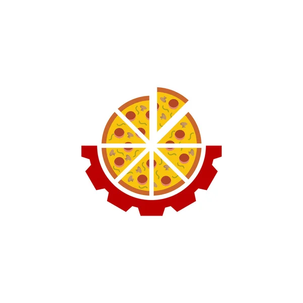 Conception Icône Logo Pizza Illustration Vectorielle Logo Conception Pizza Gear — Image vectorielle