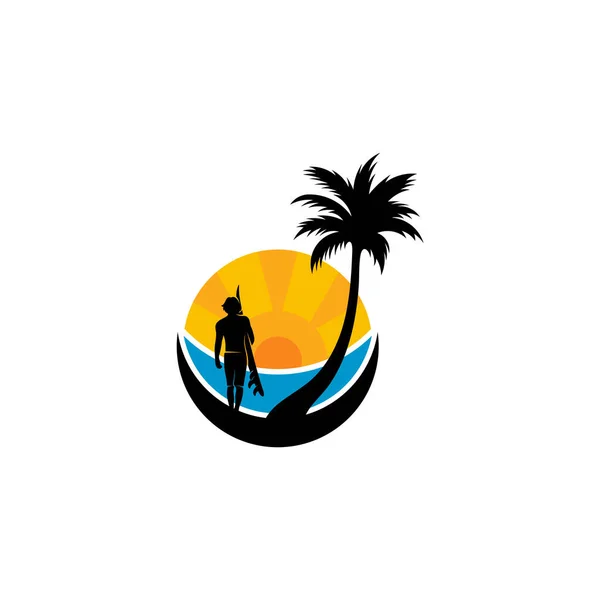 夏のビーチのロゴデザインベクトル ビーチのロゴテンプレートのデザインコンセプト 創造的なアイコン — ストックベクタ