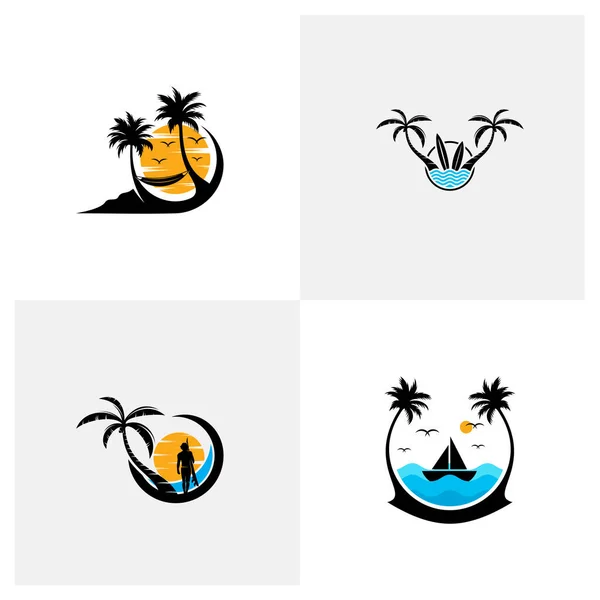 Conjunto Diseño Logotipo Summer Beach Vector Concepto Diseño Plantilla Logotipo — Vector de stock