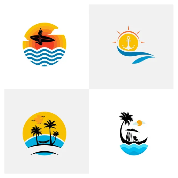 Ensemble Conception Logo Summer Beach Vecteur Concept Conception Modèle Logo — Image vectorielle