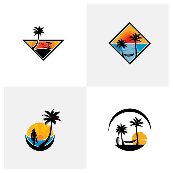 Zestaw Logo Summer Beach Wektor Koncepcja Szablonu Logo Plaży Kreatywna — Wektor stockowy
