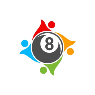 İnsan logosu tasarım vektörlü bilardo. Bilardo salonu için spor etiketleri. Bilardo kulübü logosu şablonu.