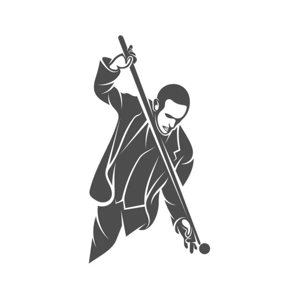Spieler Billard Logo Design Vektor Illustration Billard Für Silhouettenspieler — Stockvektor