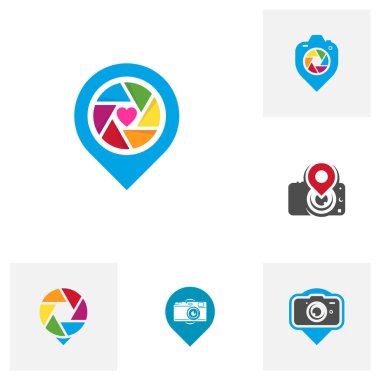 Point Camera logo tasarım vektör şablonu seti, Kamera Fotoğrafçılık logosu kavramları