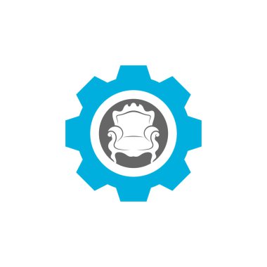 Mobilya Logosu Tasarım Vektör Şablonu ile Gear. Ev mobilyalarının simgesi ve simgesi.