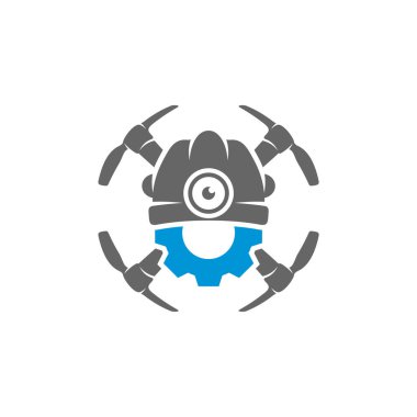 Gear 'la birlikte maden logosu şablonu. Modaya uygun tek renkli vektör illüstrasyonu.