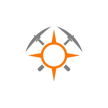 Pusula konseptli maden logosu şablonu. Modaya uygun tek renkli vektör illüstrasyonu.