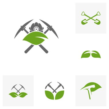 Doğa konseptli maden logosu şablonu. Modaya uygun tek renkli vektör illüstrasyonu.