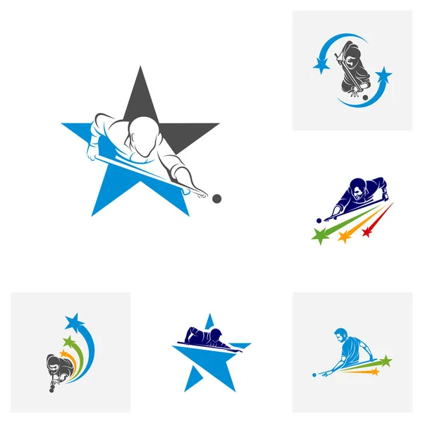Set Player Biliardo Logo Vettoriale Progettazione Illustrazione Giocatore Sagoma Biliardo — Vettoriale Stock