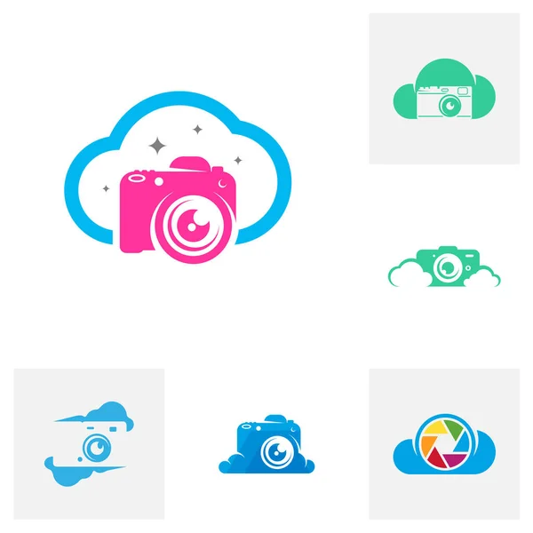 Sada Vektorové Šablony Loga Cloud Camera Koncepce Loga Camera Photography — Stockový vektor