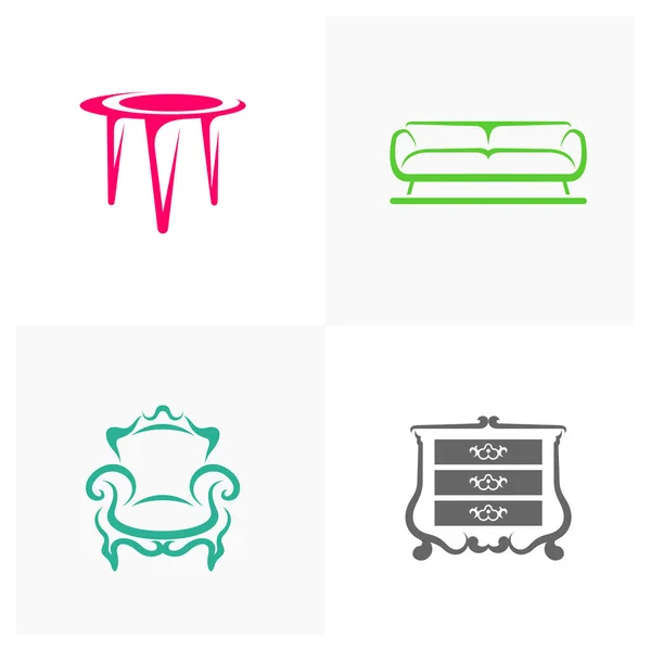 Ensemble Modèle Vectoriel Conception Logo Meubles Symbole Icône Chaises Canapés — Image vectorielle