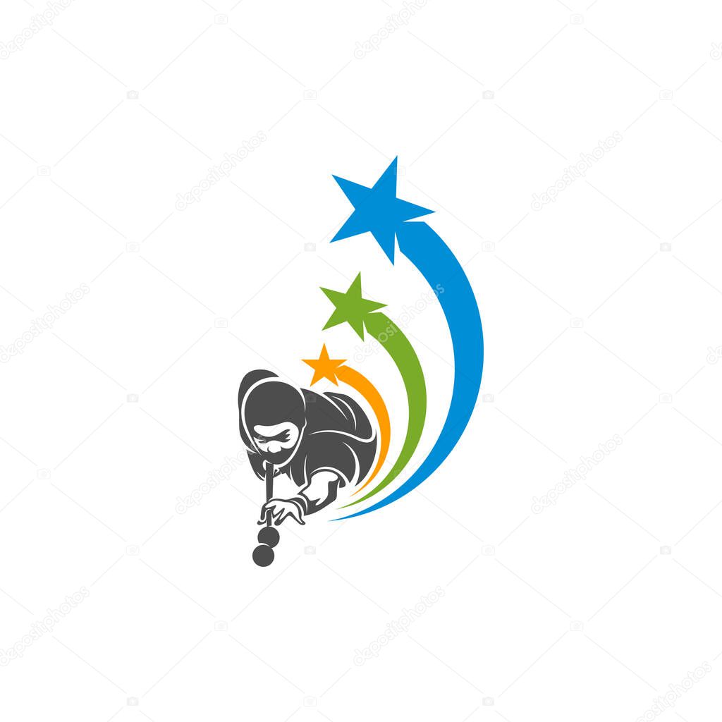 Player Billiards with star logo design vector. Illustration. Silhouette Player Billiard