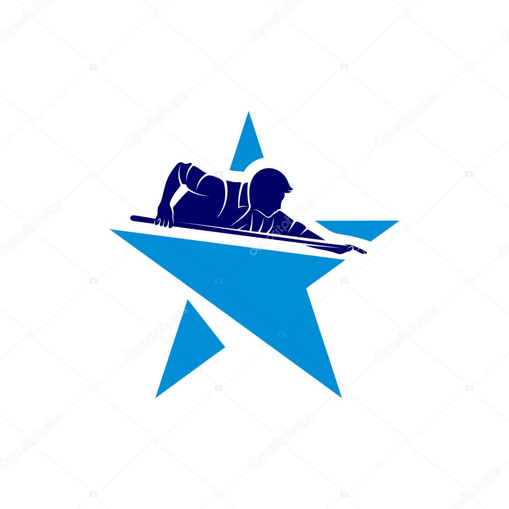 Player Billiards with star logo design vector. Illustration. Silhouette Player Billiard