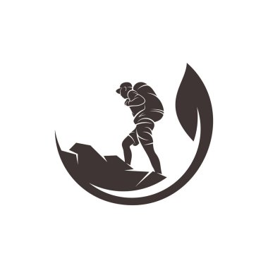 Yaprak logo tasarım vektör şablonu olan bir tırmanıcı. Açık hava faaliyet logosu sembolü