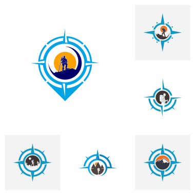 Tırmanıcı logo tasarım vektör şablonu seti. Açık hava faaliyet logosu sembolü
