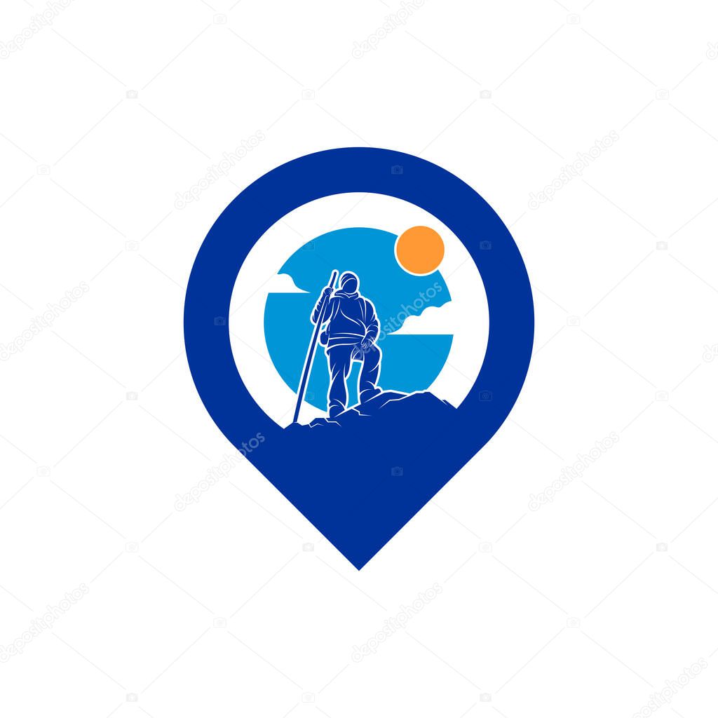 Climber with Point logo design vector template. Outdoor activity logo symbol