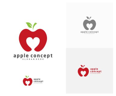 Apple Love logo tasarım vektör şablonu, Fruits Apple simgesi