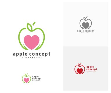 Apple Love logo tasarım vektör şablonu, Fruits Apple simgesi