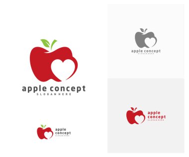 Apple Love logo tasarım vektör şablonu, Fruits Apple simgesi