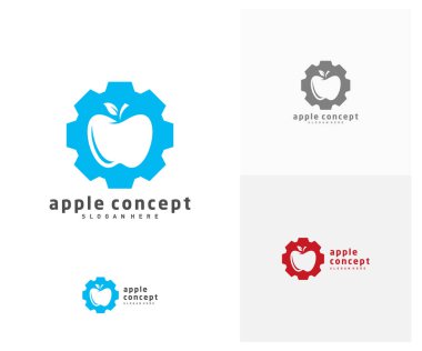 Apple Gear logo tasarım vektör şablonu, Fruits Apple simgesi