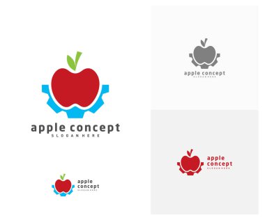 Apple Gear logo tasarım vektör şablonu, Fruits Apple simgesi