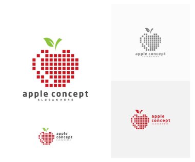 Piksel Apple logo tasarım vektör şablonu, Fruits Apple simgesi