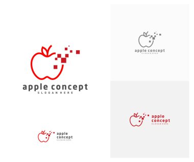 Piksel Apple logo tasarım vektör şablonu, Fruits Apple simgesi