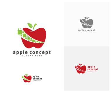 Piksel Apple logo tasarım vektör şablonu, Fruits Apple simgesi