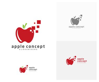 Piksel Apple logo tasarım vektör şablonu, Fruits Apple simgesi