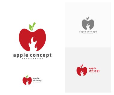 Apple Fire logo tasarım vektör şablonu, Fruits Apple simgesi