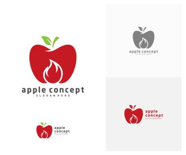 Apple Fire logo tasarım vektör şablonu, Fruits Apple simgesi