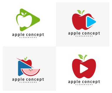 Play Apple logo tasarım vektör şablonu, Fruits Apple simgesi