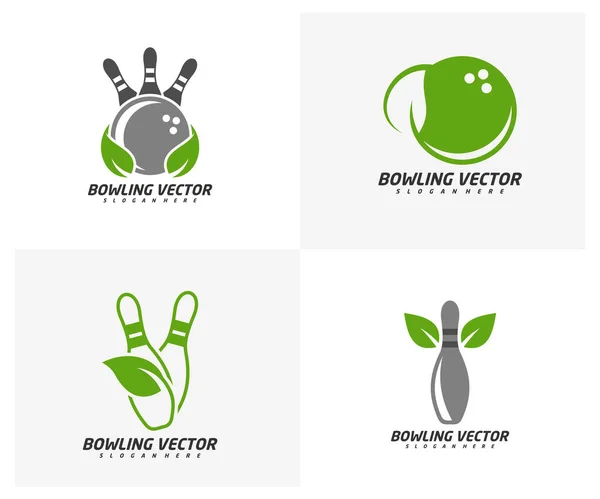 Ensemble Bowling Avec Vecteur Conception Logo Leaf Illustration Symbole Créatif — Image vectorielle