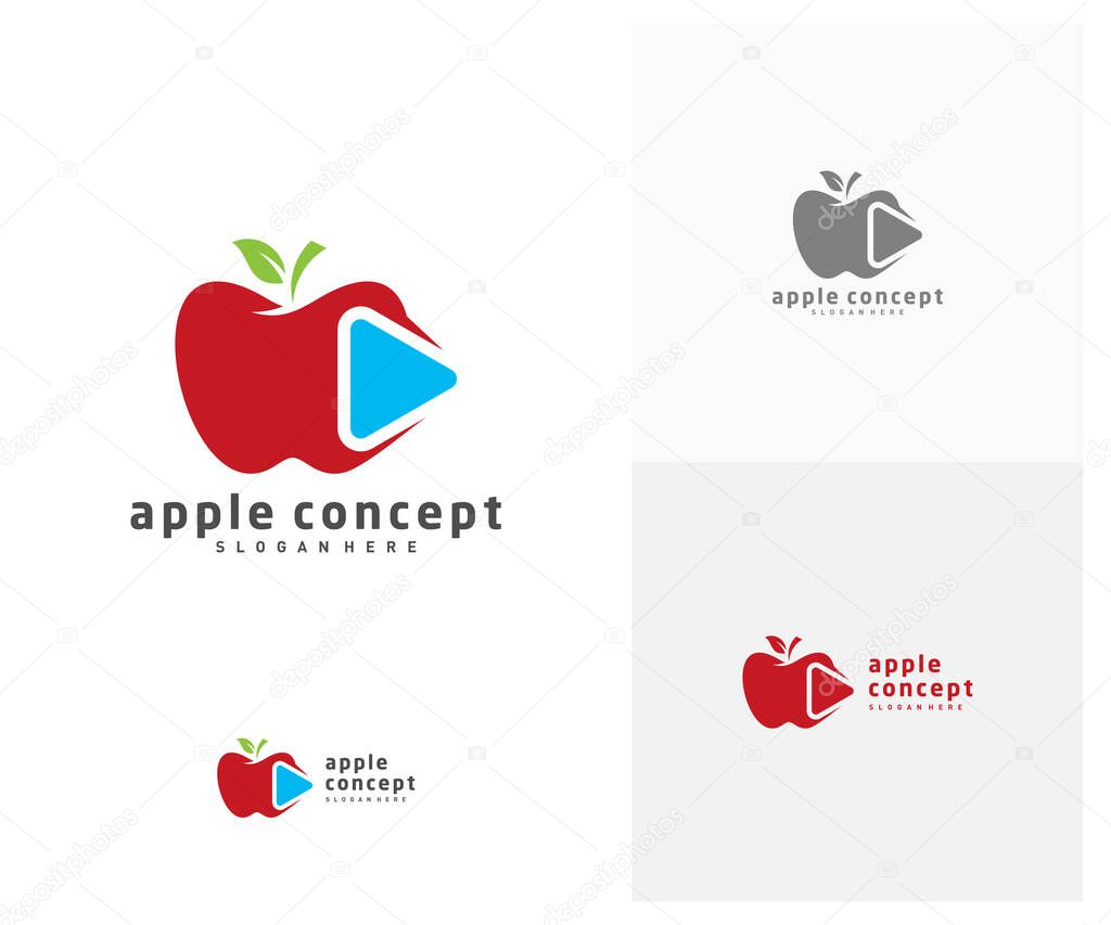 Play Apple logo design vector template, Fruits Apple icon symbol