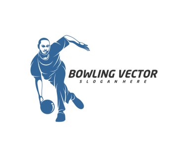 Oyuncu Bowling logosu tasarım vektörü, İllüstrasyon, Yaratıcı sembol, Simge