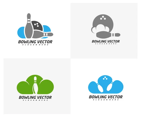 Ensemble Bowling Avec Modèle Logo Cloud Vecteur Conception Illustration Symbole — Image vectorielle