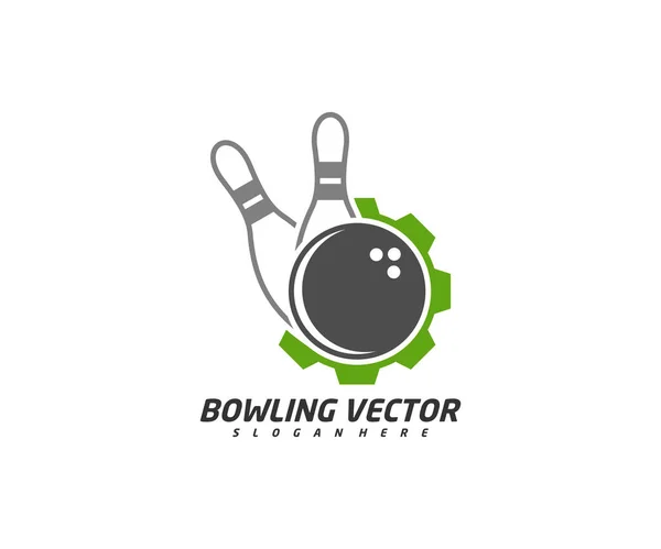 Bowling Mit Gear Logo Design Vektor Illustration Kreatives Symbol Icon — Stockvektor