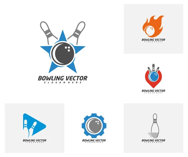 Ensemble Jeu Bowling Logo Modèle Vecteur Conception Illustration Symbole Créatif — Image vectorielle