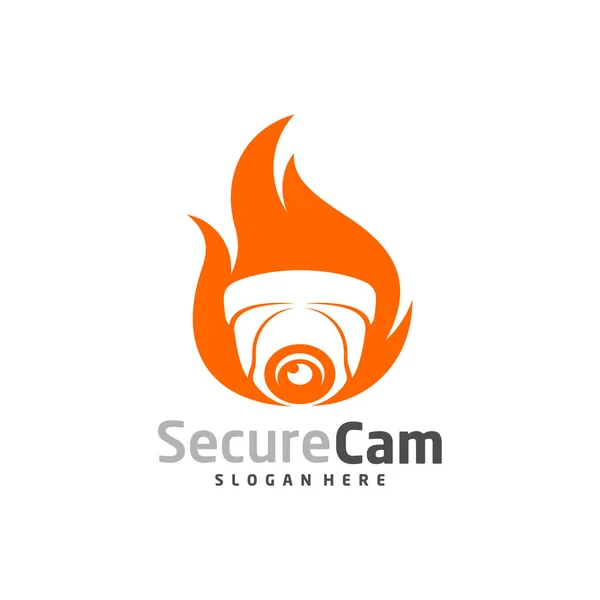 Cámara Cctv Con Icono Fuego Diseño Del Logotipo Plantilla Vector — Archivo Imágenes Vectoriales