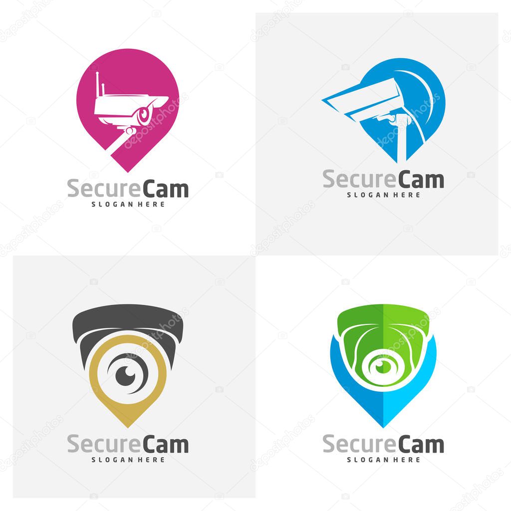 Set of CCTV Camera with Point icon Logo Design Vector Template, Concept Symbol